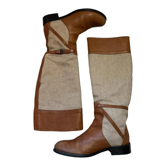 Bottega Veneta Italian Leather and Canvas Riding Boots Size 6.5 - Picture 1 of 6